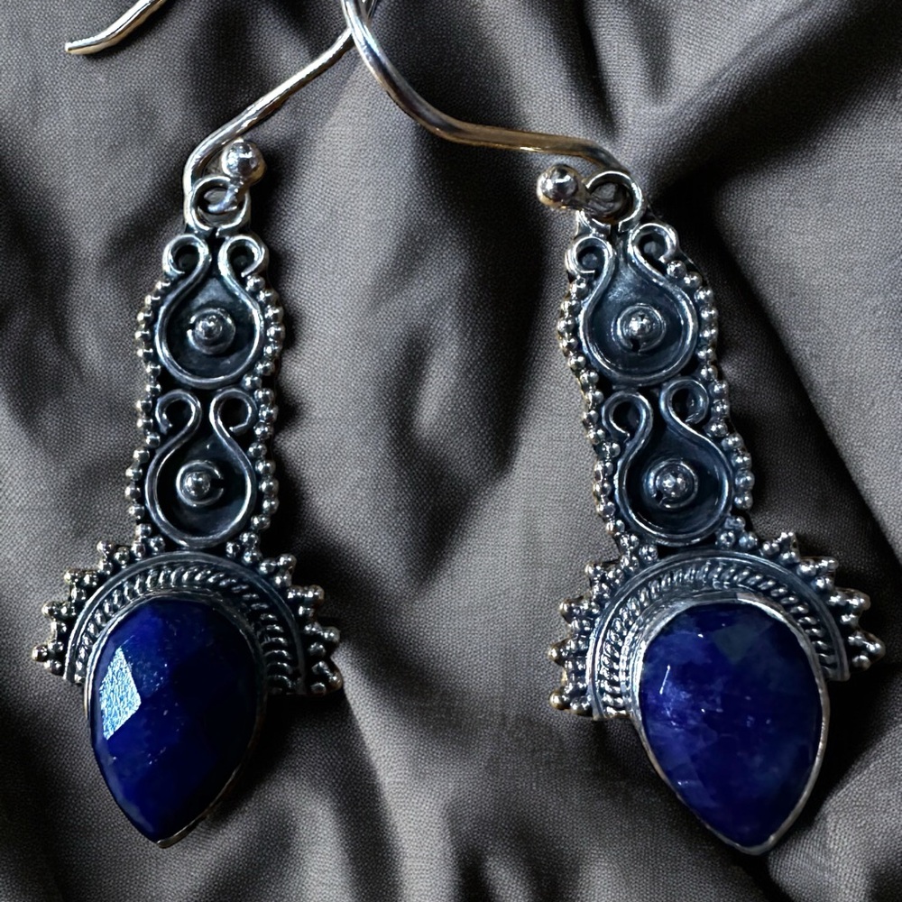 Sterling Silver Lapis Drop Earrings